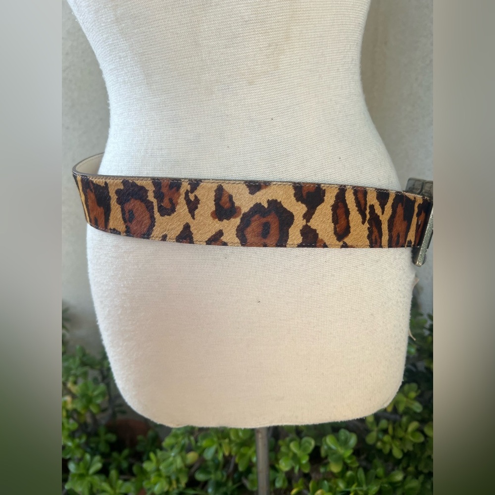 Leatherock glam belt leather leopard print buckle tiger eye stones Sz 36 NWT. - Picture 5 of 11